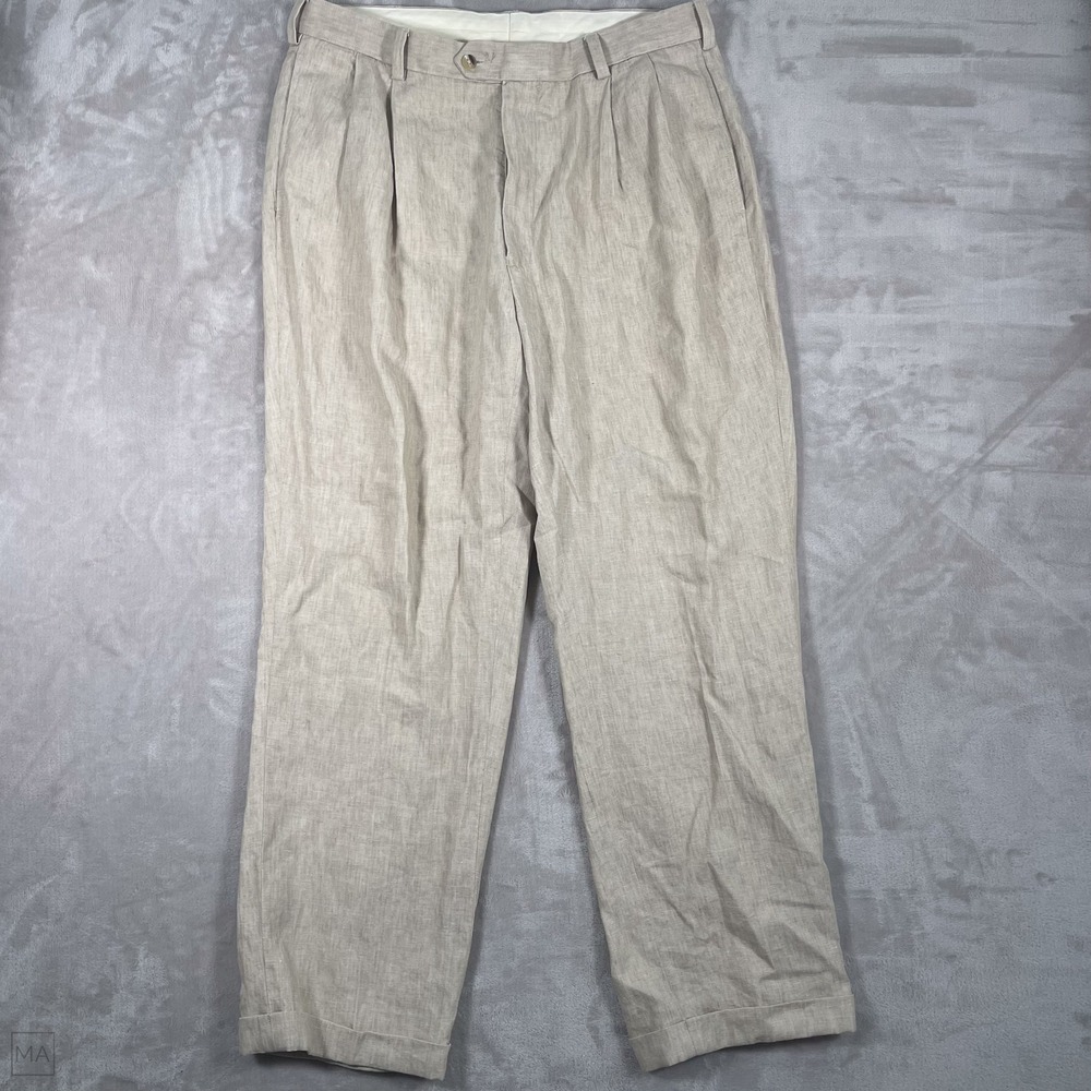 Jos. A. Bank Men's Pants Trousers 100% Linen Neutral Business Casual 36x30 Beige